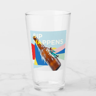 A playful “Sip Happens” drink glass