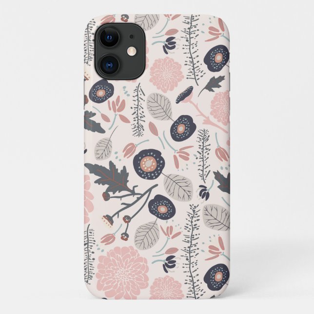 A Playful Tossed Flowers Grey Pink Black Case-Mate iPhone Case (Back)
