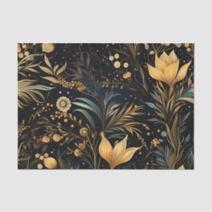 A Playground of Gold and Blue Green Flowers        Tissue Paper