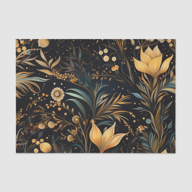 A Playground of Gold and Blue Green Flowers        Tissue Paper (Front)