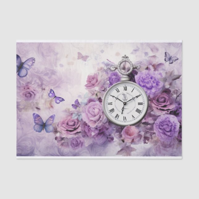 A Playground of Purple, Lilac Pink Roses and Clock Tissue Paper (Front)