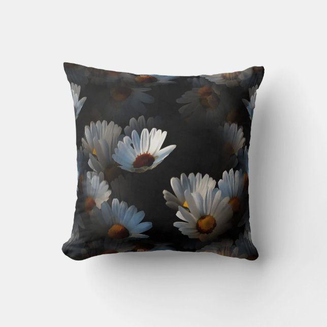 A Plethora Of Floating Daisies Isolated On Black Cushion (Front)
