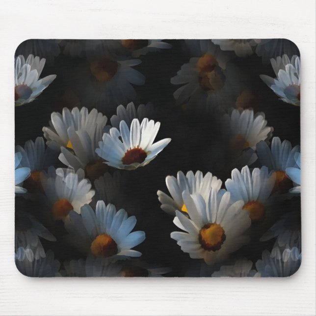 A Plethora Of Floating Daisies Isolated On Black Mouse Mat (Front)