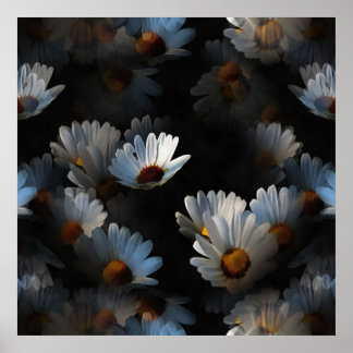 A Plethora Of Floating Daisies Isolated On Black Poster