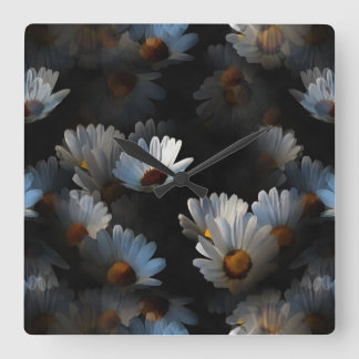 A Plethora Of Floating Daisies Isolated On Black Square Wall Clock