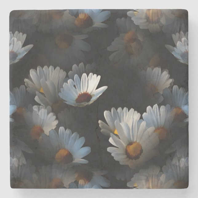 A Plethora Of Floating Daisies Isolated On Black Stone Coaster (Front)
