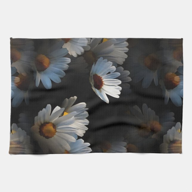 A Plethora Of Floating Daisies Isolated On Black Tea Towel (Horizontal)
