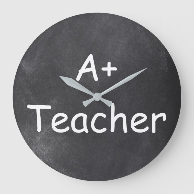 A Plus Teacher Chalkboard Design Gift Idea Large Clock (Front)