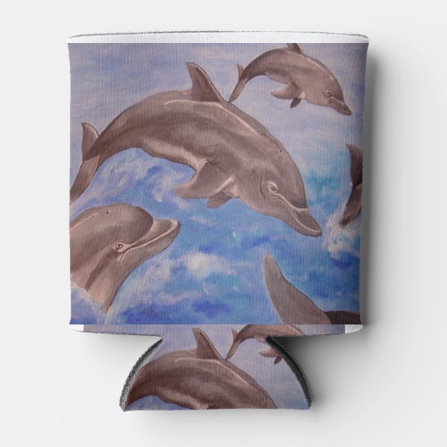 A Pod of Playful Jumping Dolphins Can Cooler (Front)