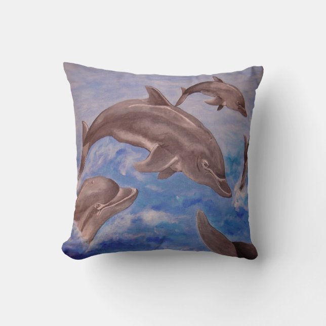 A Pod of Playful Jumping Dolphins Cushion (Front)