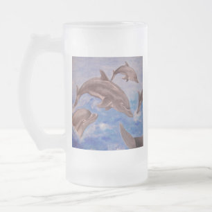 A Pod of Playful Jumping Dolphins Frosted Glass Beer Mug