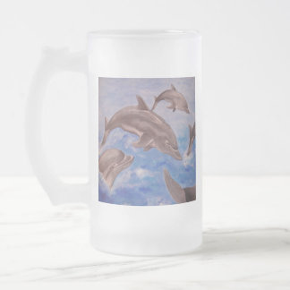 A Pod of Playful Jumping Dolphins Frosted Glass Beer Mug