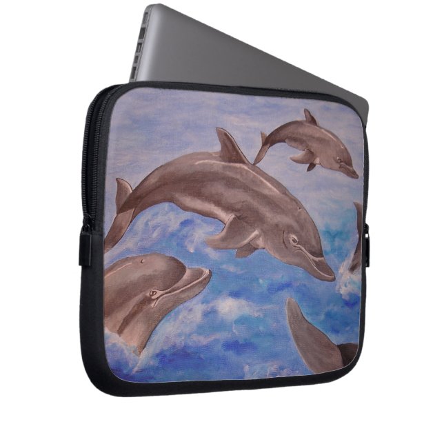 A Pod of Playful Jumping Dolphins Laptop Sleeve (Front Right)