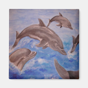 A Pod of Playful Jumping Dolphins Magnet