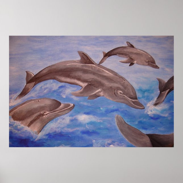 A Pod of Playful Jumping Dolphins Poster (Front)