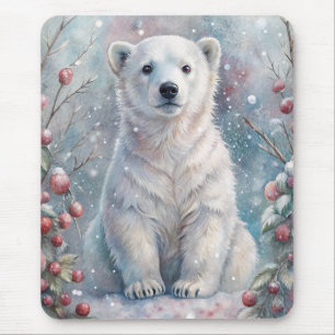A Polar Bear Cub in Winter Mouse Mat