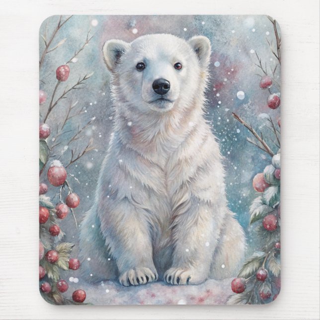 A Polar Bear Cub in Winter Mouse Mat (Front)