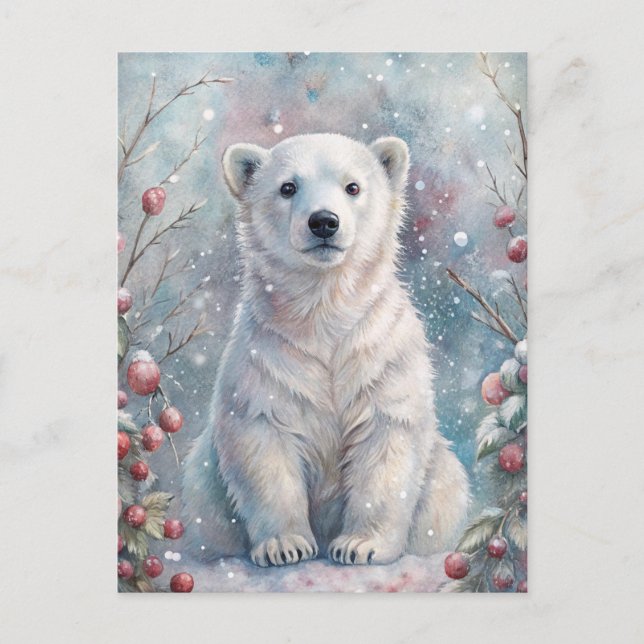 A Polar Bear Cub in Winter Postcard (Front)