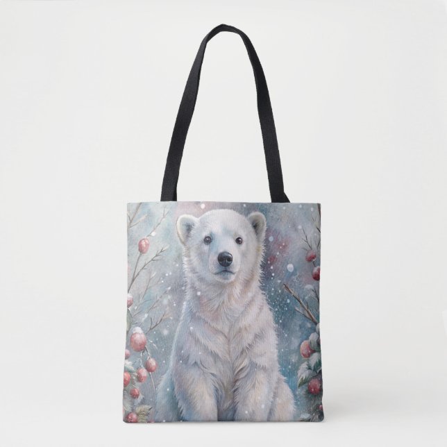 A Polar Bear Cub in Winter Tote Bag (Front)