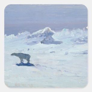 A Polar Bear Hunting in Moonlit Night, 1899 Square Sticker