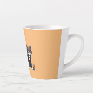 a police dog and a mean cat - humor latte mug