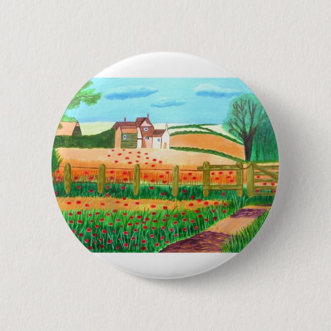 a poppy field Round Badge  (Front)