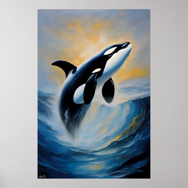 A poster of an Orca in oil painting style  (Front)