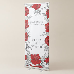 A Posy Of Red Roses Wedding Welcome Retractable Banner