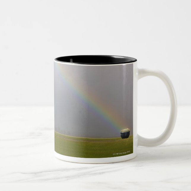 A pot of gold sits at a rainbows end Two-Tone coffee mug (Right)