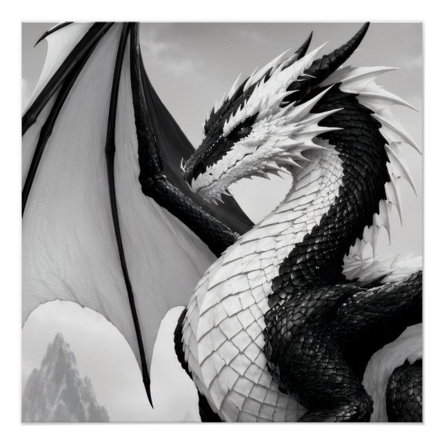 A powerful black and white dragon design featuring poster (Front)