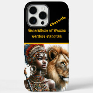 A powerful warrior stands with a majestic lion iPhone 16 pro max case