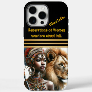 A powerful warrior stands with a majestic lion iPhone 16 pro max case