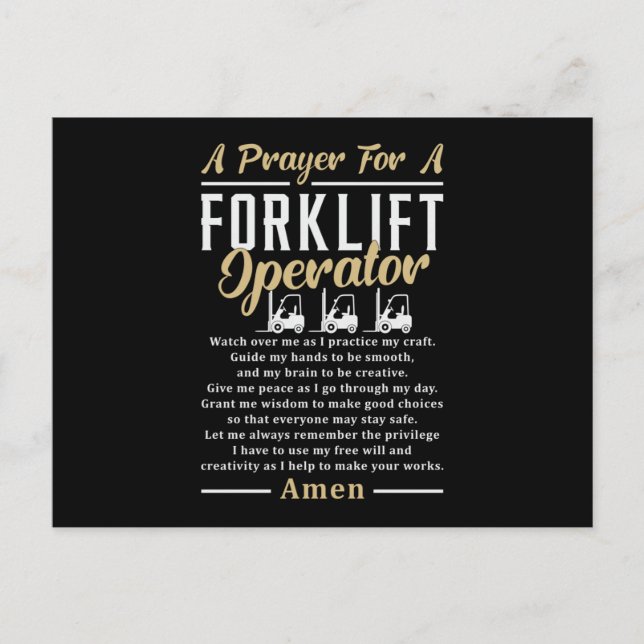 A Prayer For A Forklift Operator Forklift Driver Postcard (Front)