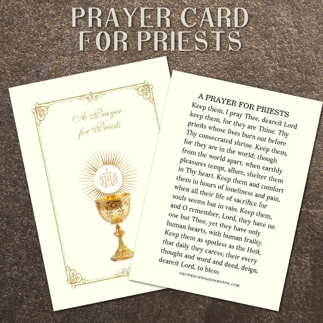 A PRAYER FOR PRIESTS CATHOLIC RELIGIOUS PLACE CARD (CATHOLIC PRAYER CARD FOR PRIESTS)