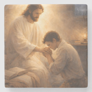 A Prayer on His Knees with Jesus Stone Coaster