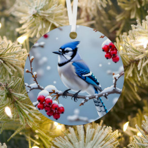 A Pretty Blue Jay   Personalised Christmas Metal Tree Decoration