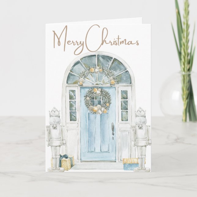 A Pretty Decorated Door for Christmas Holiday Card (Front)
