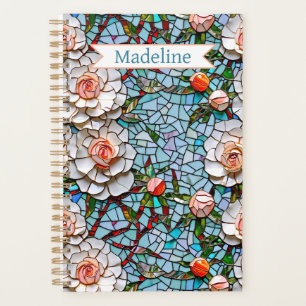 A Pretty Faux Mosaic Floral Pattern Personalised Planner