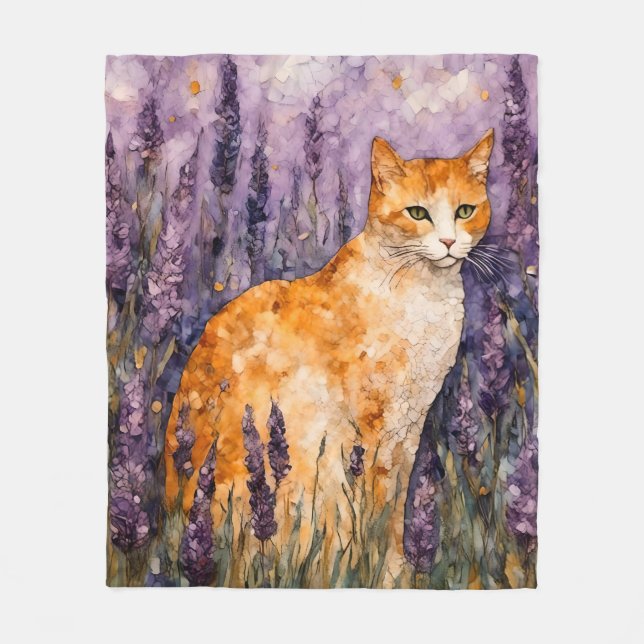 A pretty ginger cat in a lavender field  fleece blanket (Front)