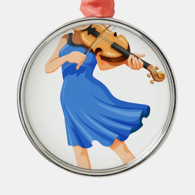 A pretty girl playing the violin metal tree decoration (Front)