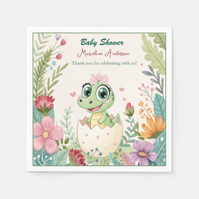 a pretty little Dinosaur Watercolor Hatching Soon  Napkin (Front)