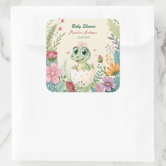 a pretty little Dinosaur Watercolor Hatching Soon  Square Sticker (Bag)