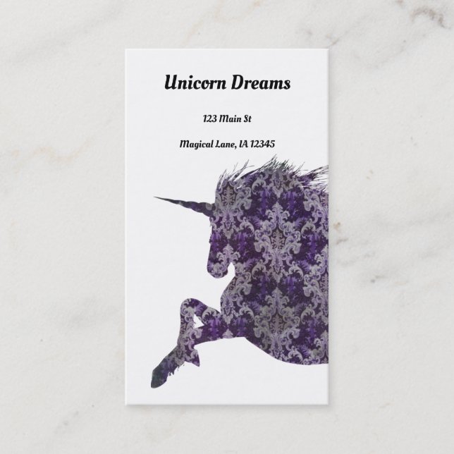 A Pretty Purple Boho Unicorn Business Card (Front)