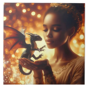 a princess and her baby dragon tile