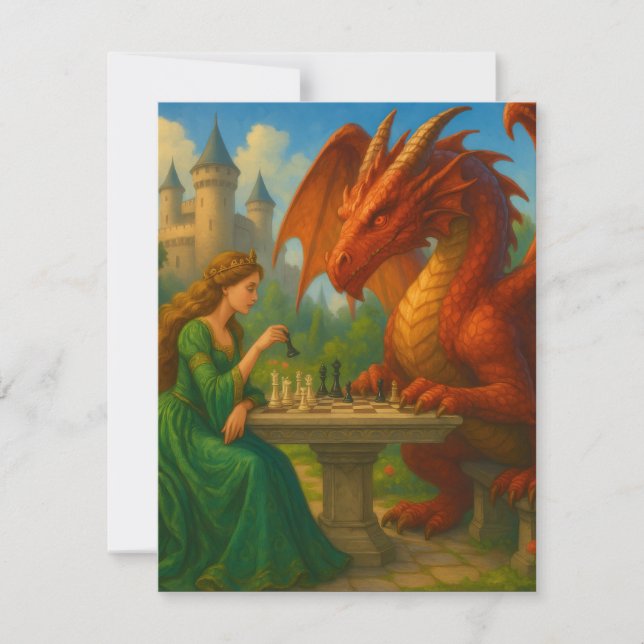 A princess playing chess with a dragon fantasy art card (Front)