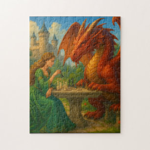 A princess playing chess with a dragon fantasy art jigsaw puzzle