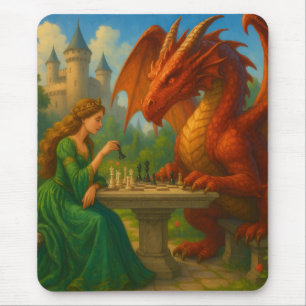 A princess playing chess with a dragon fantasy art mouse mat