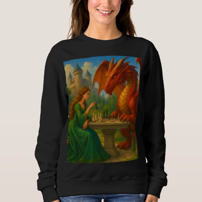 A princess playing chess with a dragon fantasy art sweatshirt (Front)