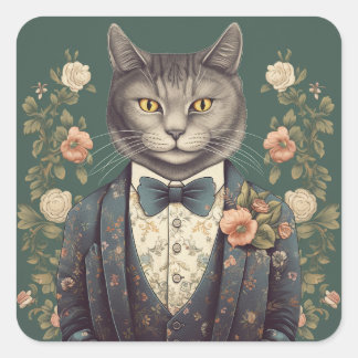 A Professional Business Cat in a Suit Funny Square Sticker
