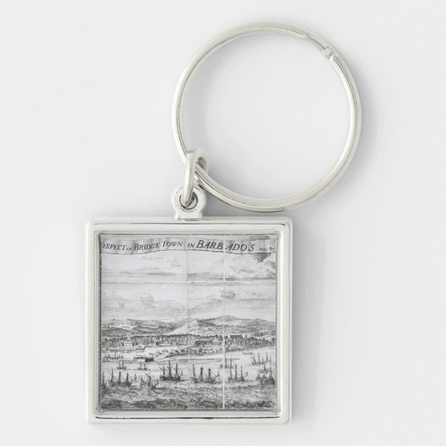 A Prospect of Bridge Town in Barbados Key Ring (Front)